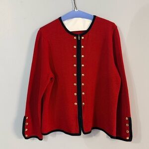 St. John Red Blazer with Gold Buttons